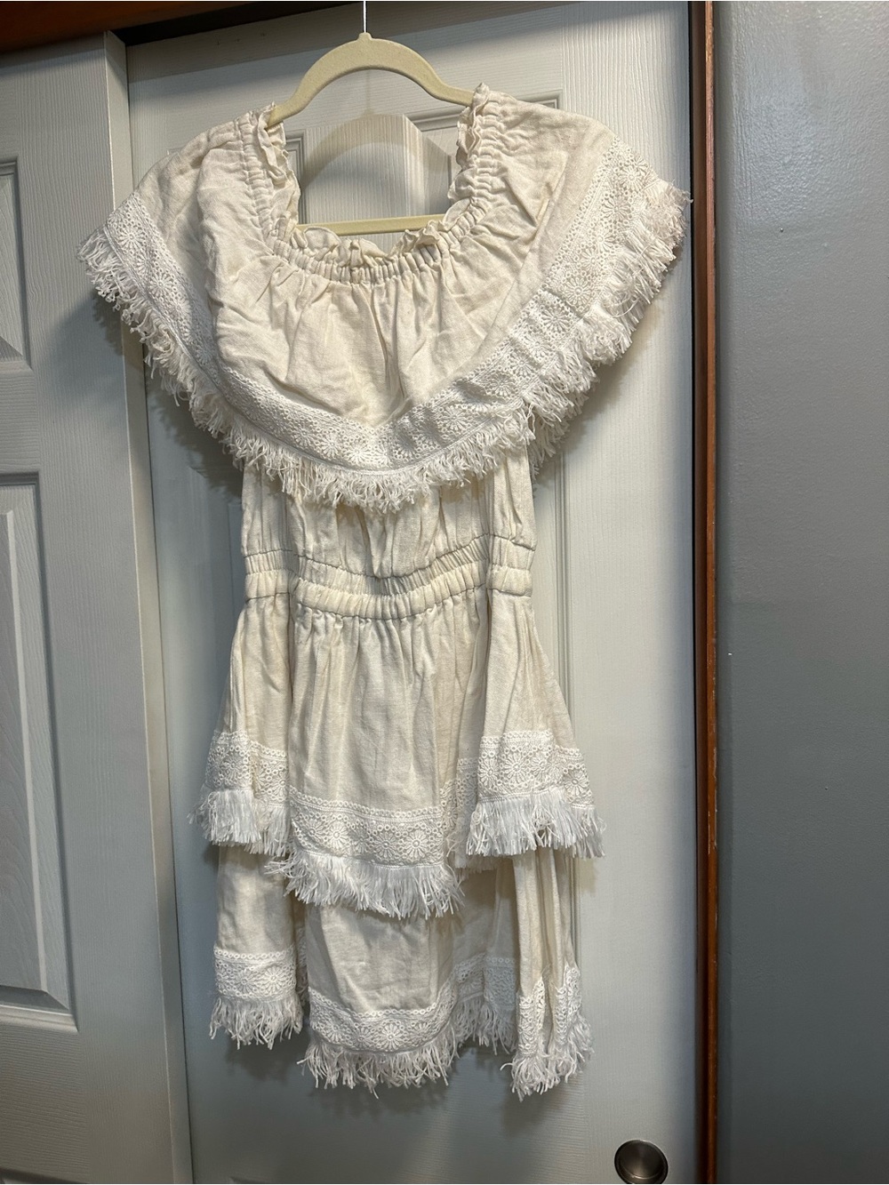 Boho Off-Shoulder Mini Dress in Cream
